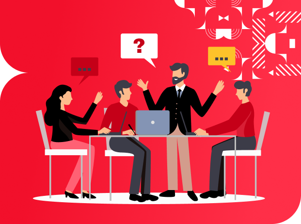 Visa Consultants discussing study abroad plans with people around a table – BrainEdge appointment booking